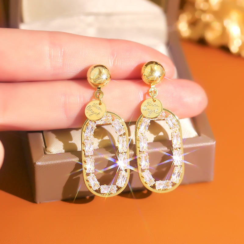 [Jiudolan] Khuyên Tai Vòng Tròn Vàng Zircon Thời Trang Hàn Quốc Cho Nữ
