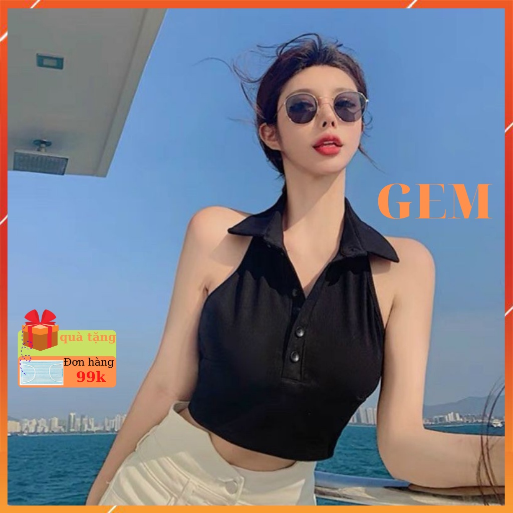 Áo croptop ba lỗ nữ kiểu hàn quốc cổ bẻ , áo polo nữ yếm sexy