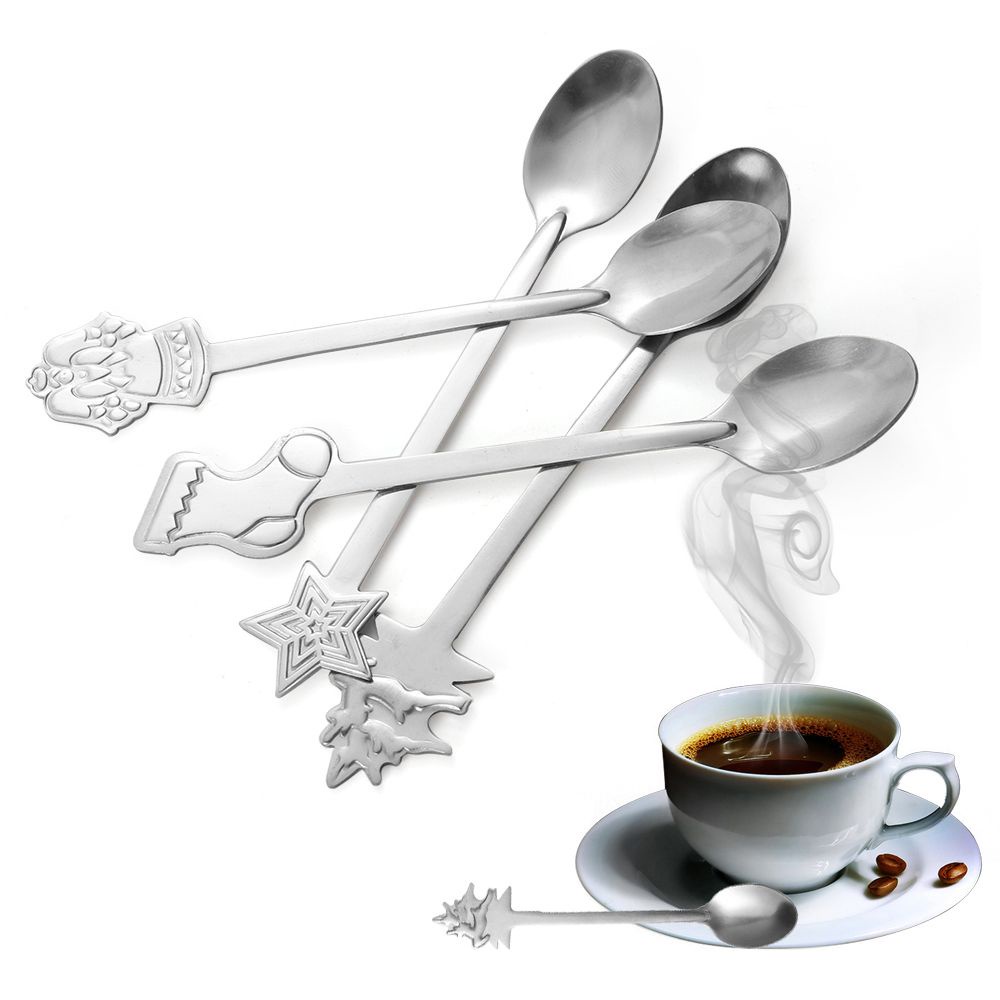 Bộ 4 muỗng cà phê bằng thép không gỉ họa tiết giáng sinh dễ thương