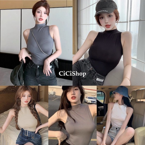 Cicishop 2 (Hàng có sẵn) Áo Crop top không tay hở vai dành cho nữ (H589)