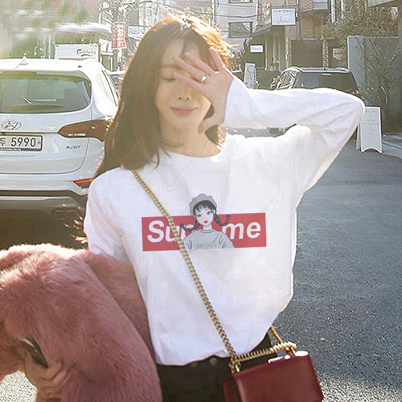 IELGY  Áo Thun Tay Dài Dáng Rộng Phong Cách Hàn Quốc Thời Trang Cho Nữ