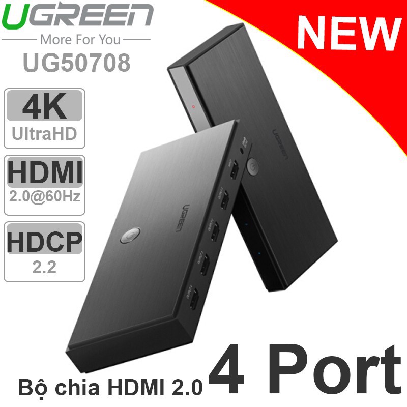 Bộ Chia HDMI 2.0 4K60Hz 1 Vào 4 Ra Cao Cấp Ugreen 50708 màu đen