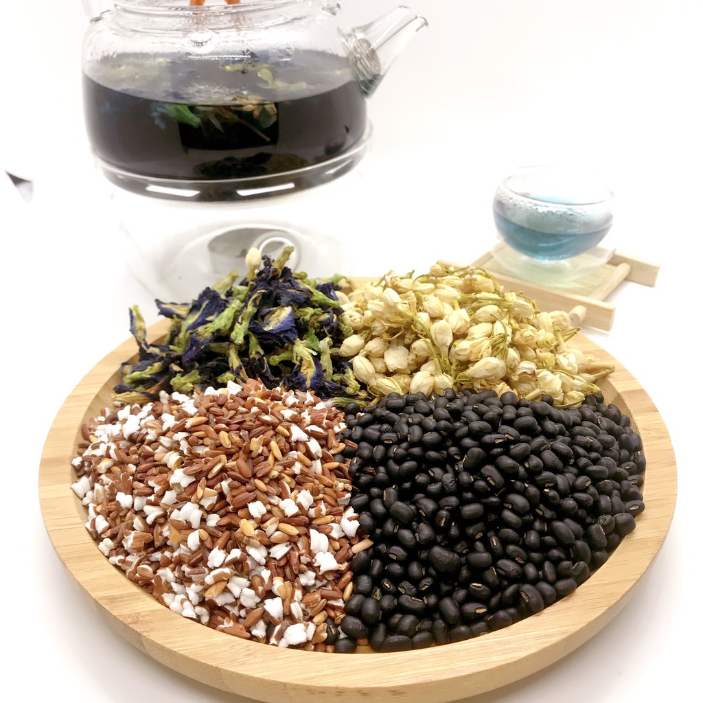 Trà Giảm Cân Tâm An giúp thanh lọc cơ thể, giảm lượng mỡ thừa ( hoa đậu biếc, gạo lức, đỗ đen, hoa nhài)