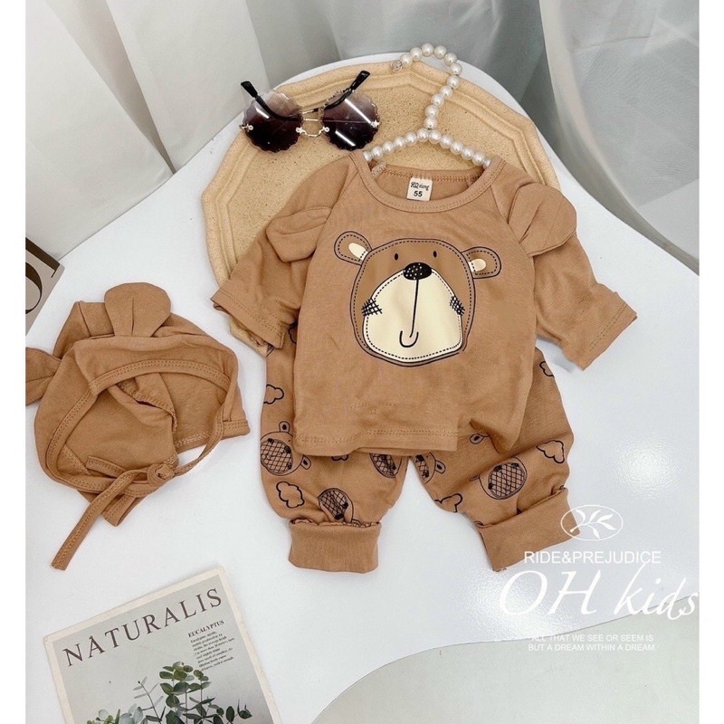 Bộ thu đông dài tay cho trẻ em 8-19kg,mẫu gấu 2 tai chất cotton mềm cho bé