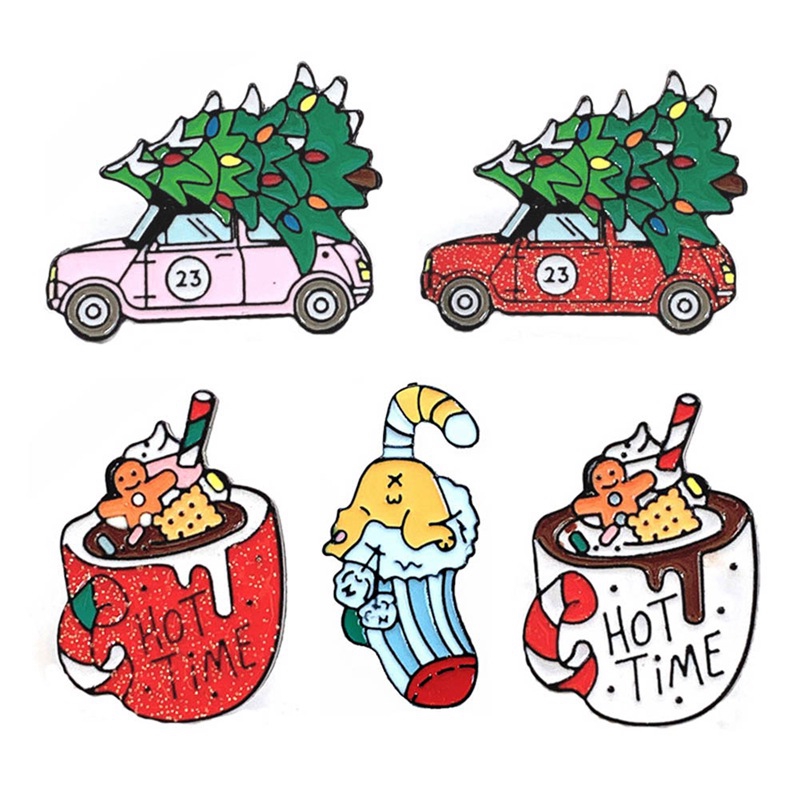 Fashion Christmas Tree &Truck Food Brooch Pin Collar Womens Xmas Jewelery Gifts