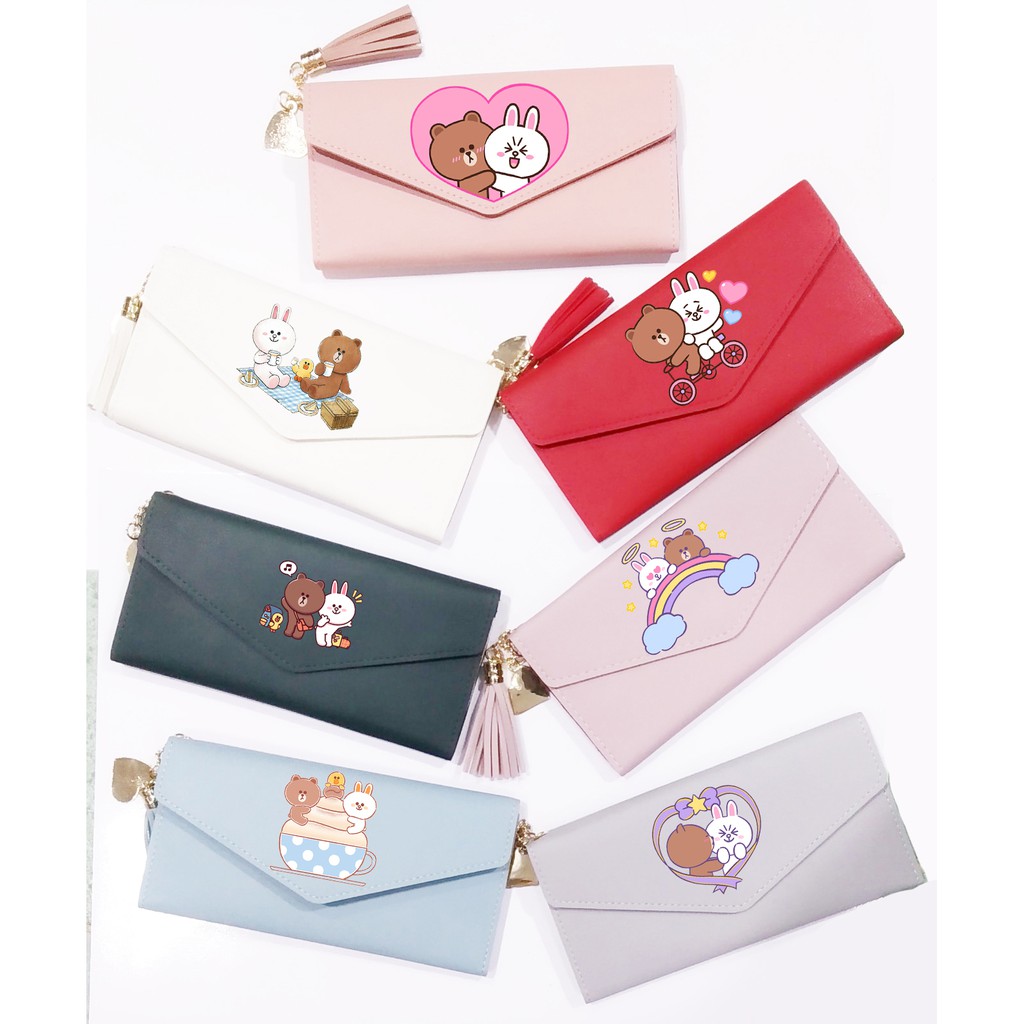 Ví gấu brown thỏ cony dài có tua rua VDTI5 bóp cầm tay cute hoạt hình dễ thương