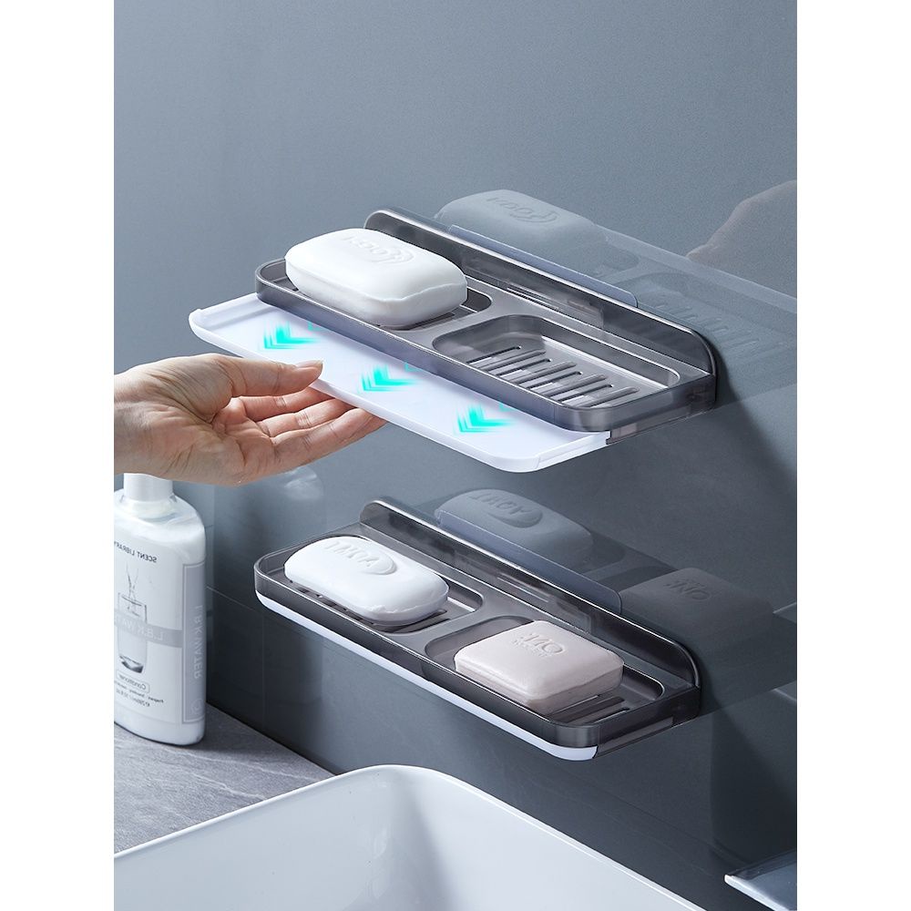 ◆Hộp xà phòng Mút không đục lỗ treo tường phòng tắm không có móng tay Kệ nhà vệ sinh sáng tạo lưới đôi thoát nước Hộp xà