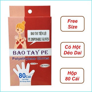 Găng tay thực phẩm DETOCO, găng tay làm bếp, nấu ăn, rửa chén, nhựa PE, có hột, dẻo dai, 80 cái/hộp.