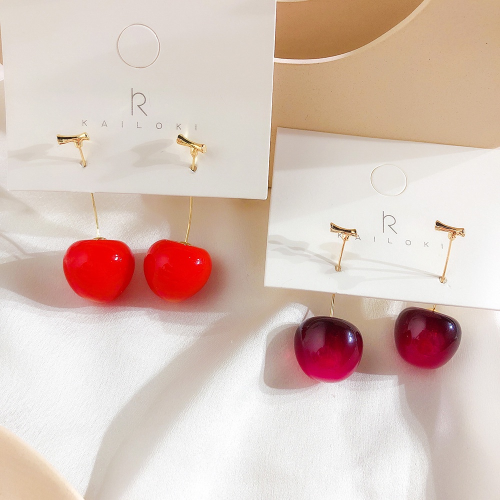 Cặp bông tai hình quả cherry pha lê thanh lịch cho nữ
