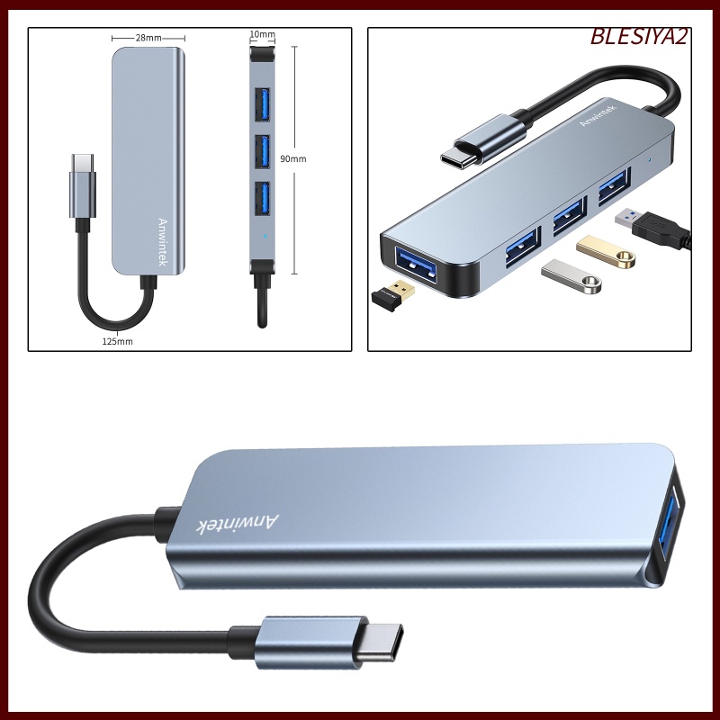 [BLESIYA2] USB-C Type C to USB 3.0 USB 2.0 4 Port Hub Adapter Splitter Expansion Silver