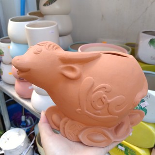 Chậu đất nung trâu tài lộc rước lộc vào nhà năm 2021 kích thước 20*15*15cm