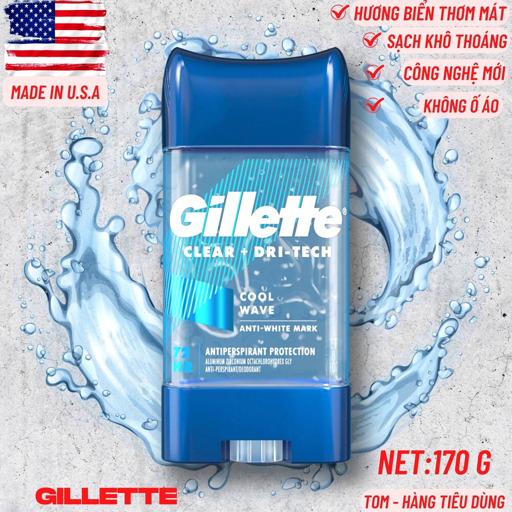 Lăn khử mùi dạng gel Gillette Cool Wave 107g Hàng Mỹ