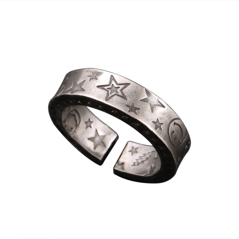 Nhẫn Nam TITAN Ngôi sao năm cánh Nụ cười Màu bạc Làm như cũ Cổ điển Làm bằng tay Thiết kế ban đầu NH-236