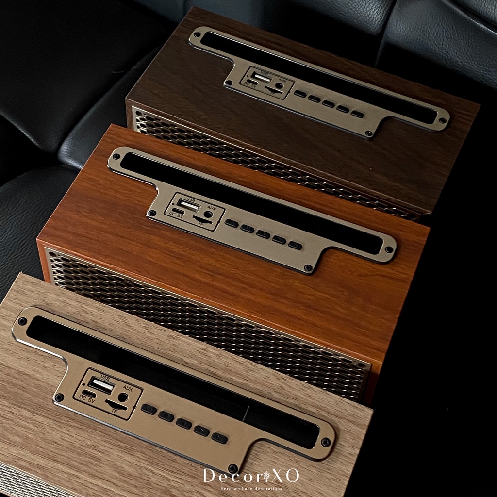 Loa Bluetooth Vân Gỗ Wooden Vintage Để Bàn Trang Trí - Tặng kèm Pack Sticker