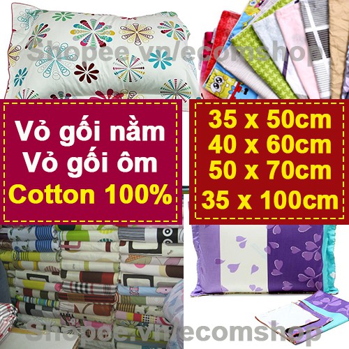 1 Vỏ gối nằm, vỏ gối ôm Cotton 100% VIETTHAIBR 35x50, 40x60, 50x70, 35x100 dày bền đẹp (Giao mẫu ngẫu nhiên)