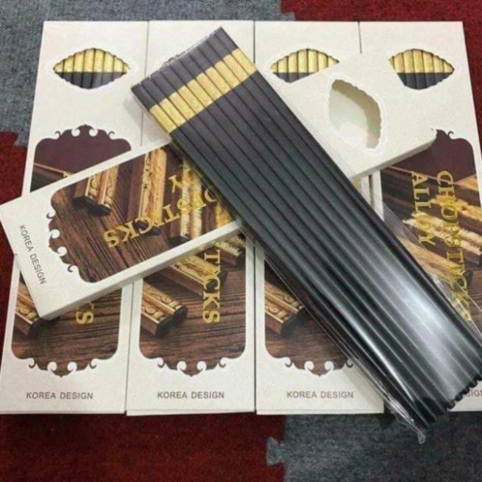 Combo 10 đôi đũa hợp kim khảm vàng chống mốc chống trơn