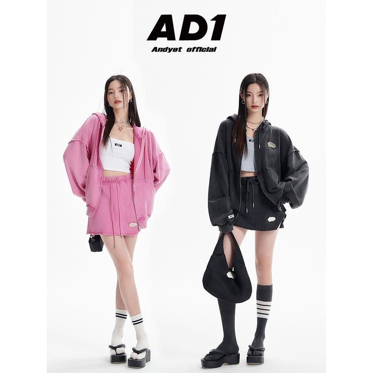 Andyet AD1 / 22AW Áo Khoác Có Mũ Trùm Đầu Khóa Kéo Đôi Phong Cách Retro Sờn Cho Nữ