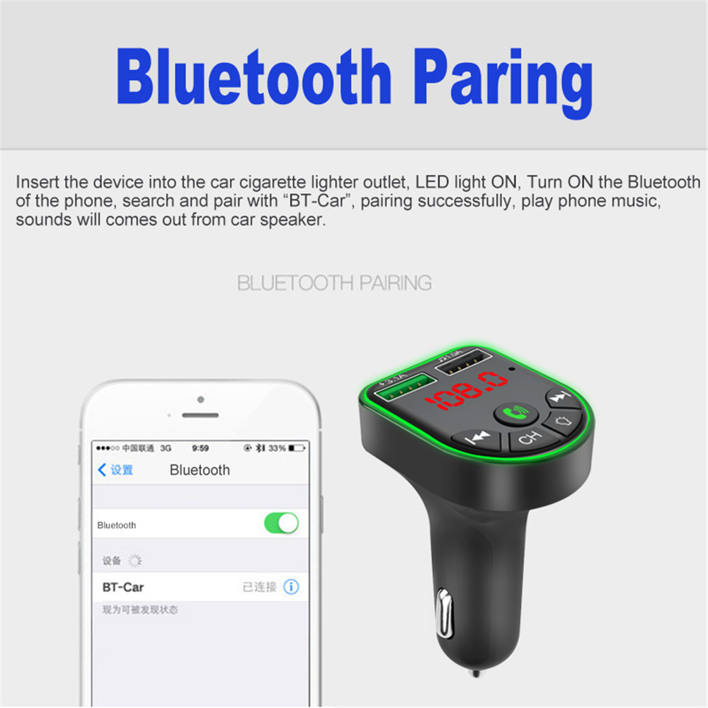 Bộ Sạc Xe Hơi Hai Cổng Usb 3.1a Kết Nối Bluetooth 5.0 Với Bộ Phát Fm Mp3