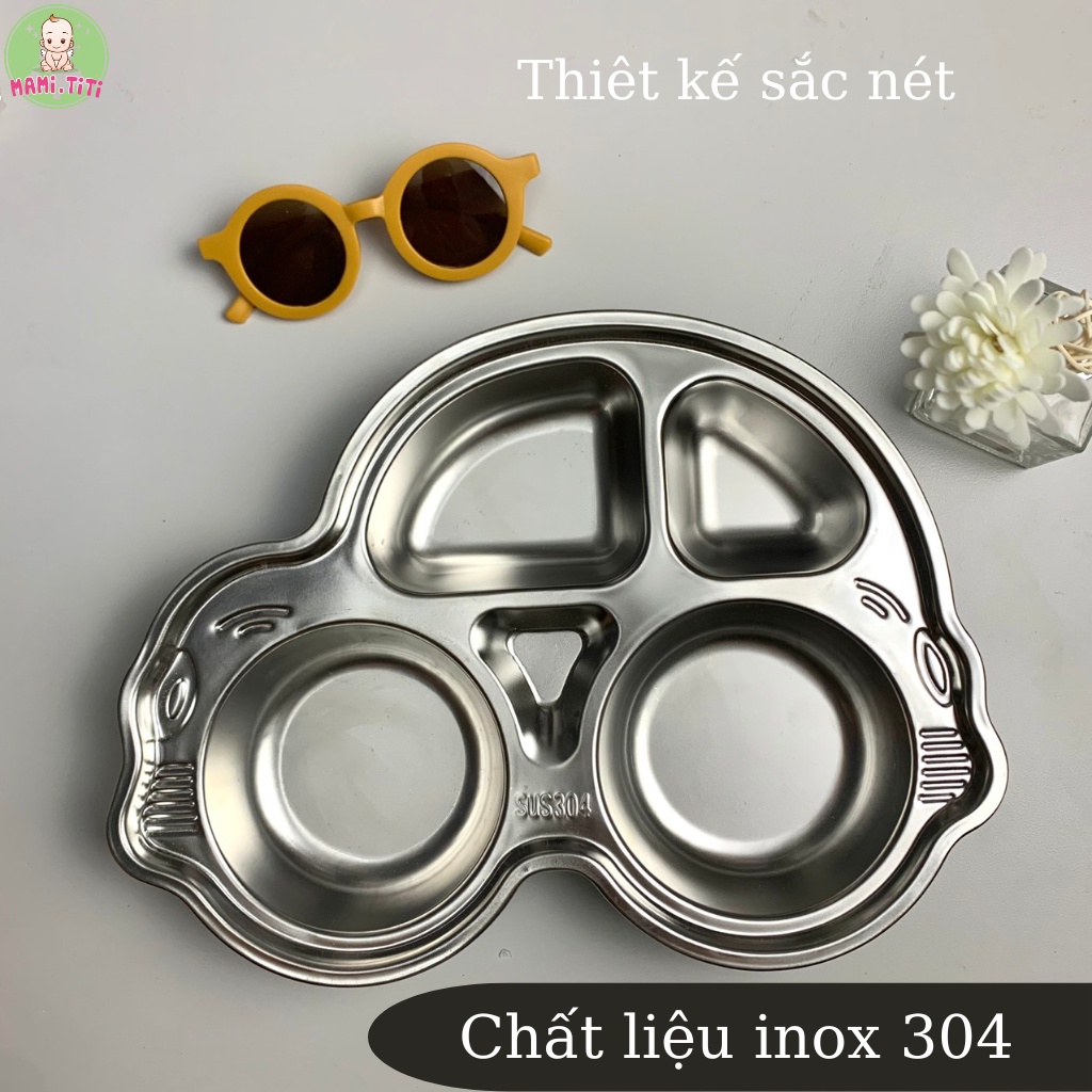 khay ăn dặm cho bé inox 304, khay ăn dặm hình oto cho bé