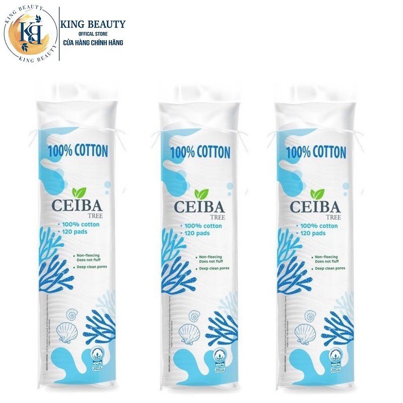 Bộ 3 Bông Tẩy Trang Làm Sạch Da 100% Cotton Ceiba Tree 120 miếng x 3