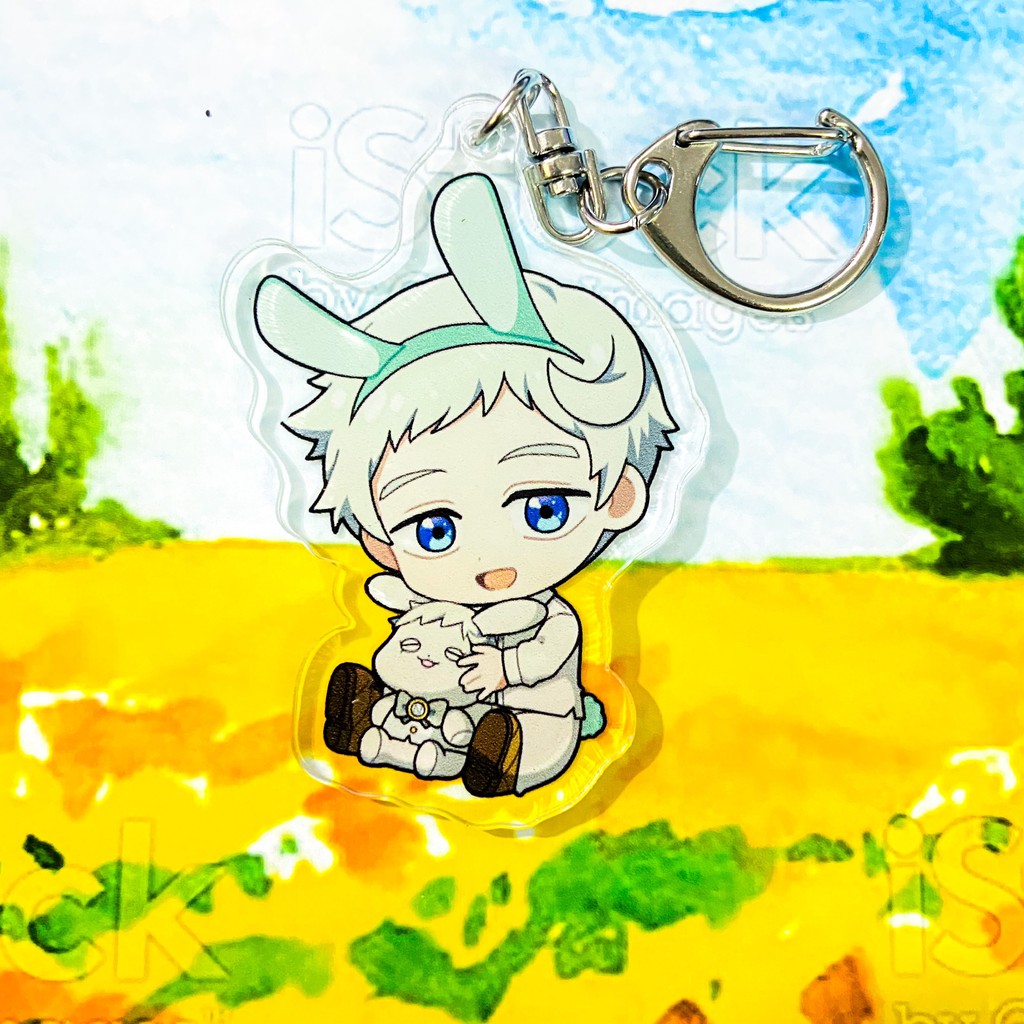 ( Mica trong acrylic ) Móc khóa in hình MIỀN ĐẤT HỨA ver TAI THỎ The Promised Neverland anime chibi xinh xắn