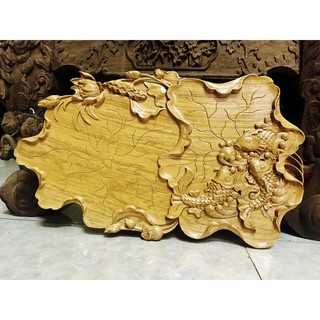 Khay trà sen cá gỗ gụ