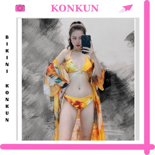 Bikini đồ bơi nữ 2 mảnh tam giác kèm áo choàng KONKUN MS110