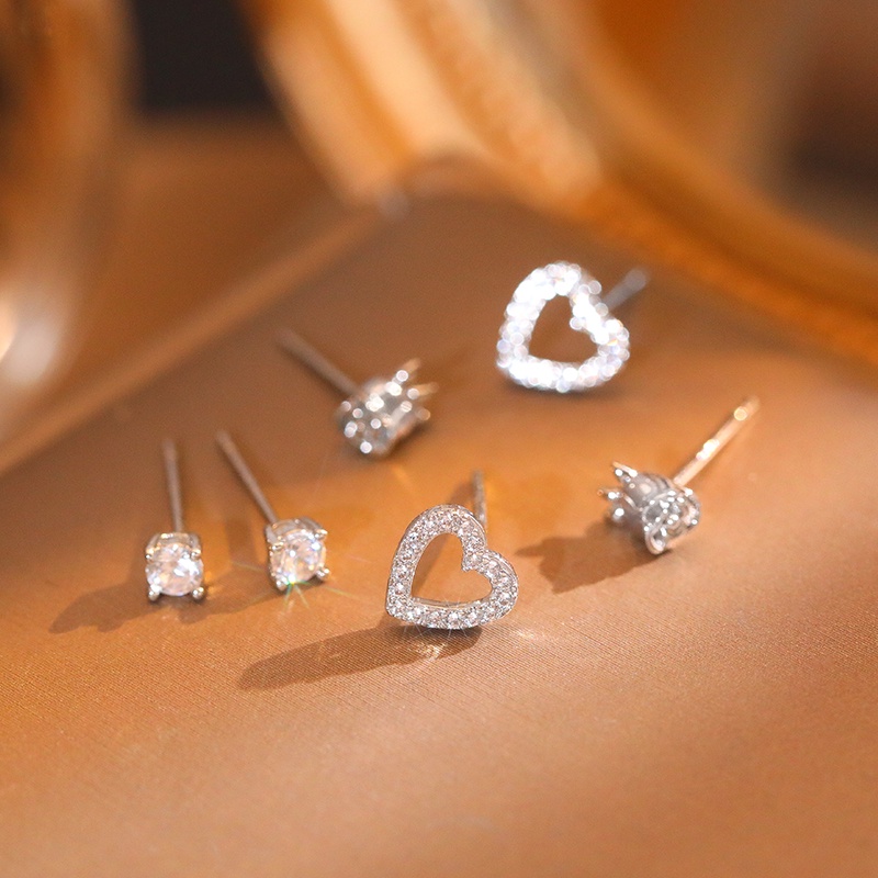 [Jiudolan] Set 6 Khuyên Tai Bạc Sterling Hình Hoa Hồng Tình Yêu Thời Trang Phổ Biến ins Cho Nữ