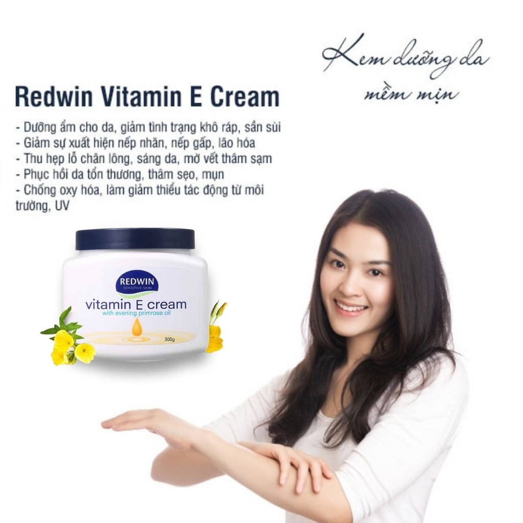 Kem dưỡng da vitamin E Redwin hoa anh thảo giúp trắng da, mờ vết thâm, đánh bay nứt lẻ lọ 300g