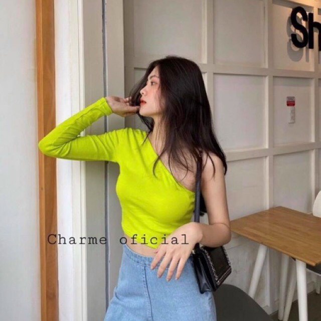 Áo kiểu croptop hở lệch vai 1 tay xinh xắn chất bozip xịn đẹp
