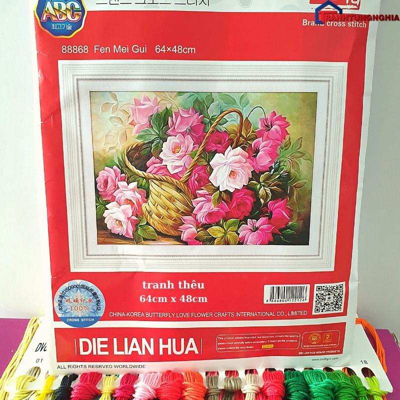 Tranh đính đá, tranh thêu chữ thập giỏ hoa tuyệt đẹp