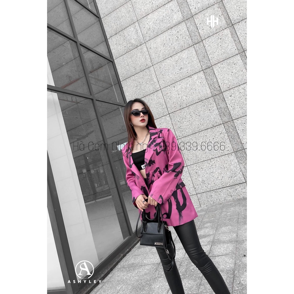 ÁO BLAZER HỒNG CHỮ ĐEN CAO CẤP