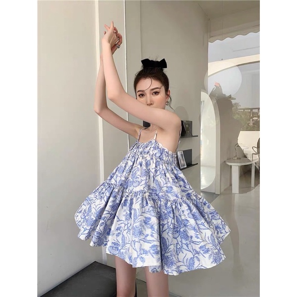 Đầm hai dây xoè hoa QQ