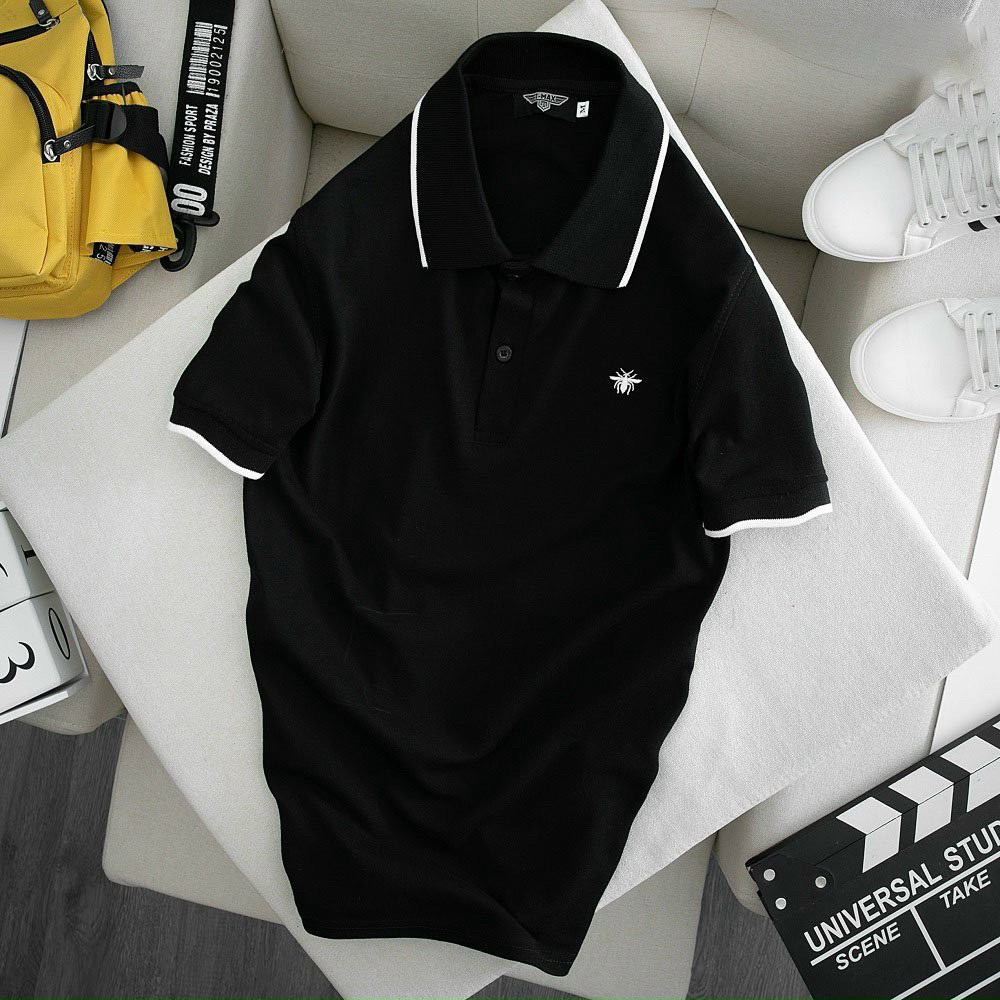 Áo thun Polo nam HEVEN thêu Ong cổ dệt bo dày dặn chất Cotton 100% kiểu dáng basic áo thun nam nữ có cổ unisex trắng đen