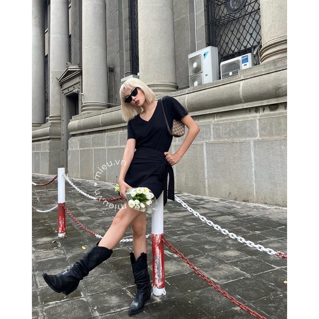 Chân váy ngắn cột vạt trước dáng chữ A ôm form phong cách retro quyến rũ MIEU - JJL15