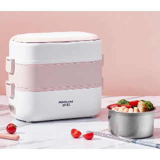 Hộp cơm cắm điện văn phòng 2 tầng 4 ngăn ruột inox có chức năng giữ nhiệt, hâm nóng và hấp thức ăn đa năng