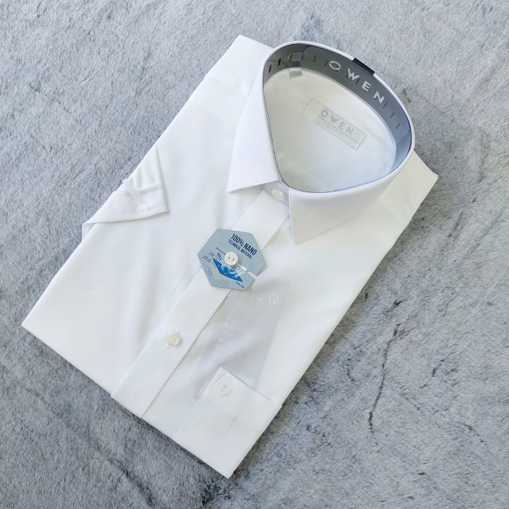 Áo Sơ Mi Nam Ngắn Tay Owen BA22111NT Somi Cộc Tay Công Sở Cao Cấp Màu Trắng Trơn Chất Nano Dáng Body Fit Tà Bằng | BigBuy360 - bigbuy360.vn