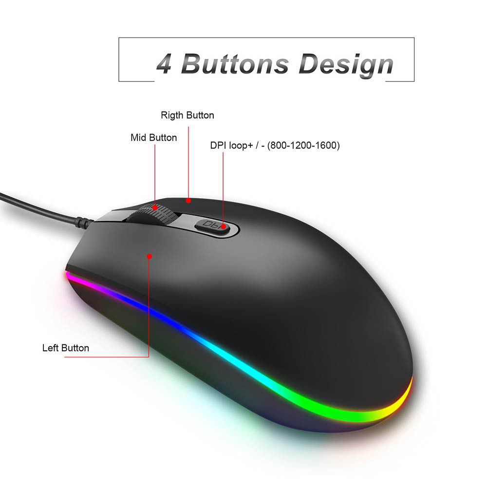 Chuột Dây Đèn Led Nhiều Màu Dùng Để Chơi Game Văn Phòng / Nhà Ở