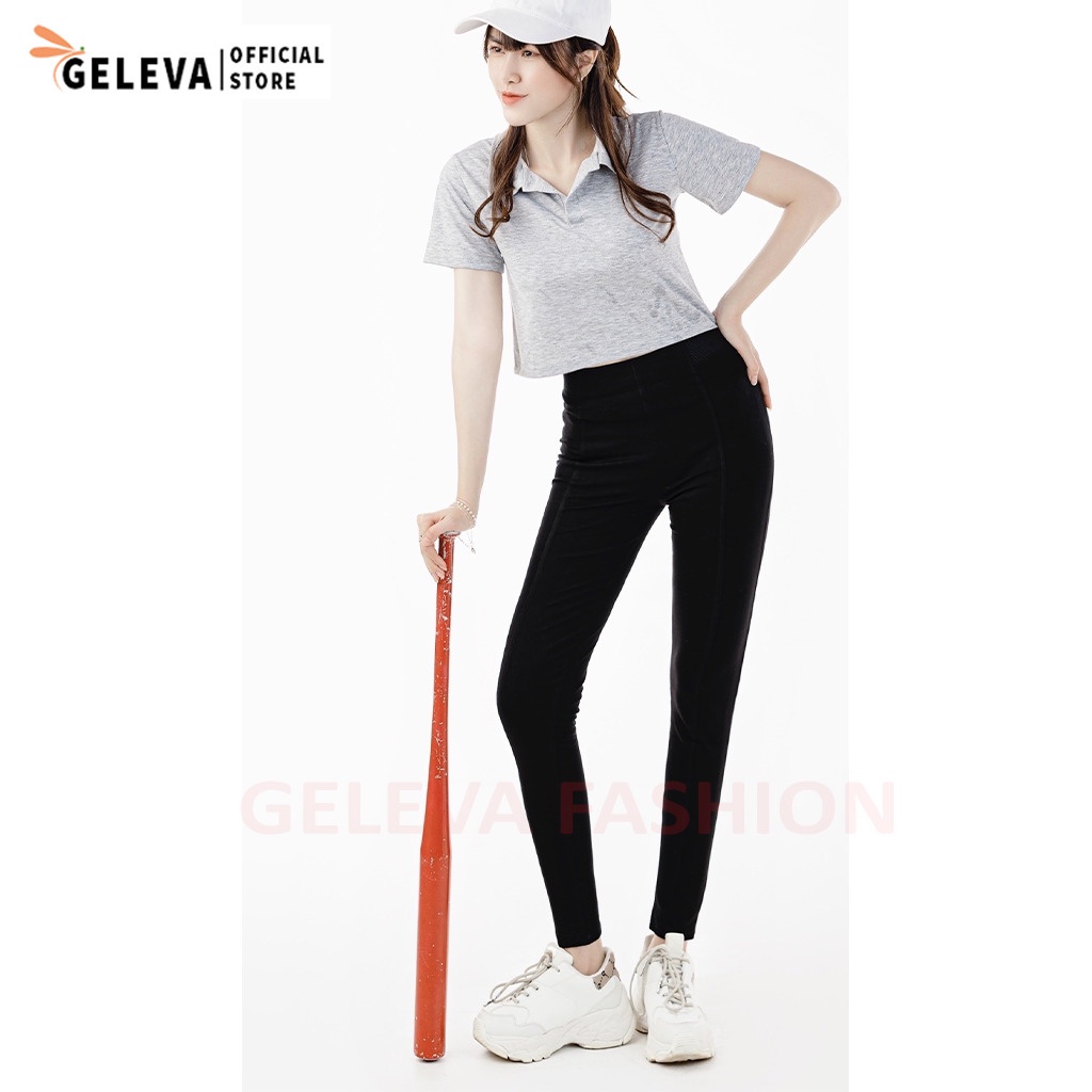 Quần legging nữ dài có 2 gân trước ôm bó vải cotton Geleva LEG423