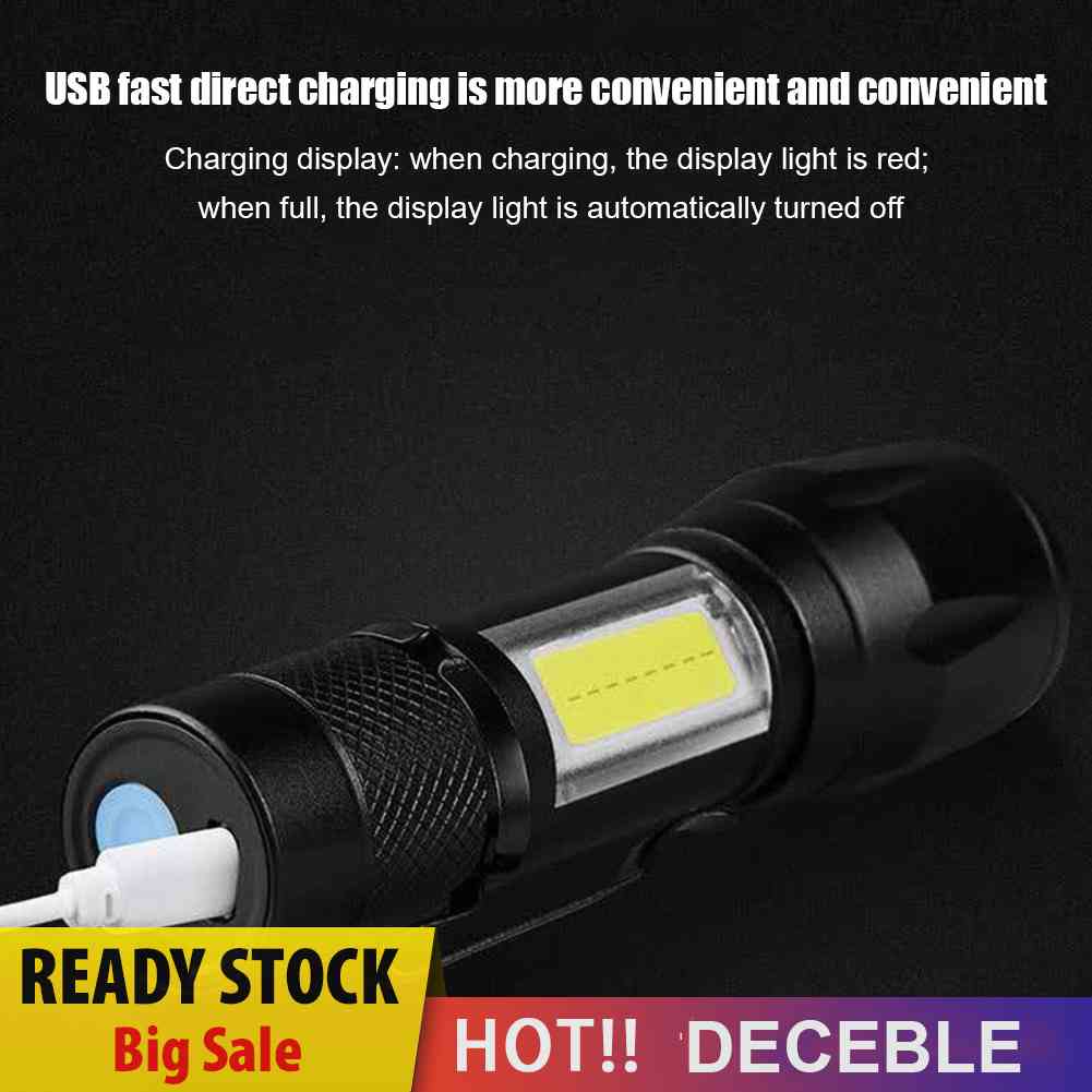 Đèn Pin LED XPE + COB IPX4 3 Chế Độ Có Thể Sạc Lại Bằng Cổng USB