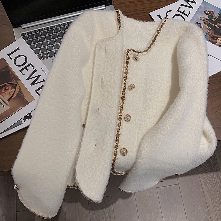 KHOÁC DẠ TWEED | Áo Khoác Cardigan Len Nữ Giả Dạ Tweed Cổ Tròn Dài Tay Dày Dặn Hàng Quảng Châu, Phong Cách Hàn Quốc