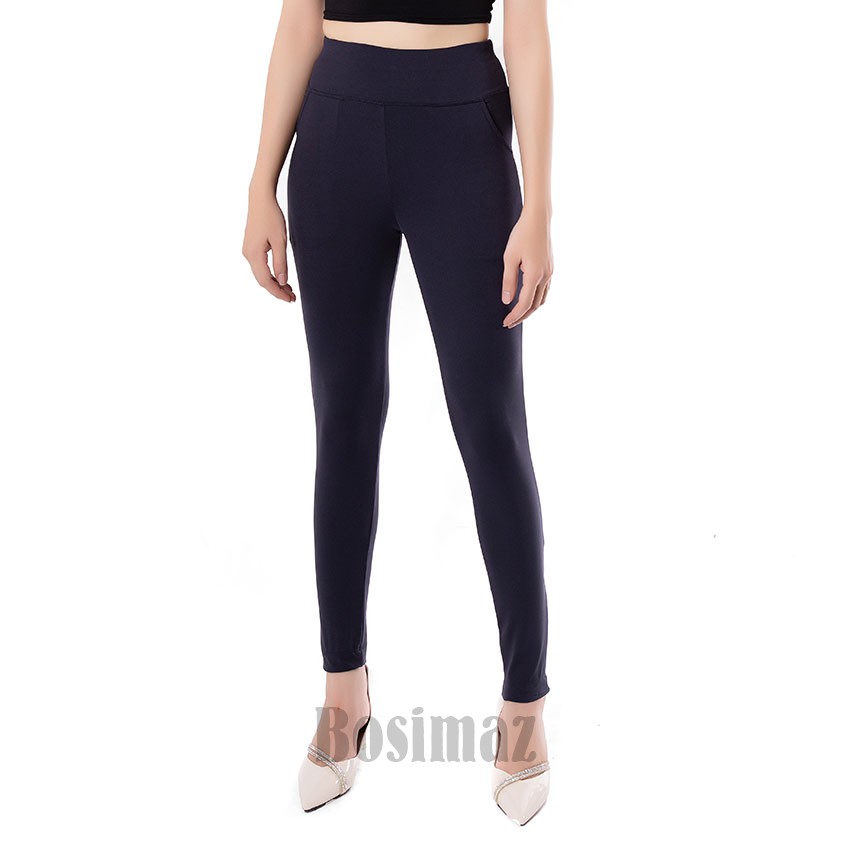 Quần Legging Nữ Bosimaz MS113 dài túi trước màu xanh navy cao cấp, thun co giãn 4 chiều, vải đẹp dày, thoáng mát.