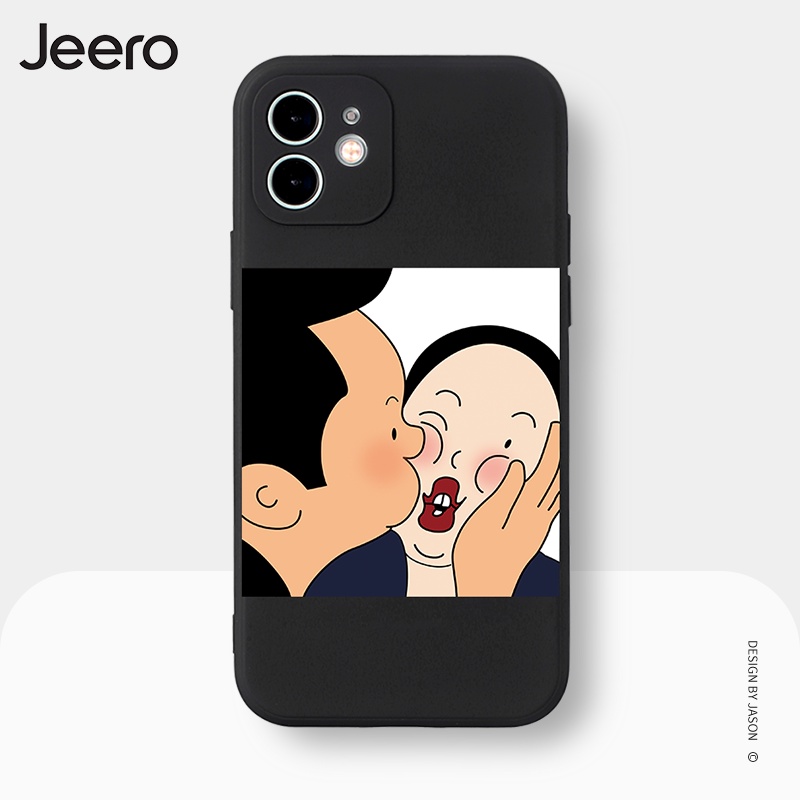 Ốp điện thoại JEERO viền vuông màu đen chống bẩn ngộ nghĩnh hoạt hình cặp đôi dễ thương đẹp mềm Cho iPhone 13 12 11 PRO MAX SE 2020 X XR XS 8 7 6 6S PLUS kute HFE464