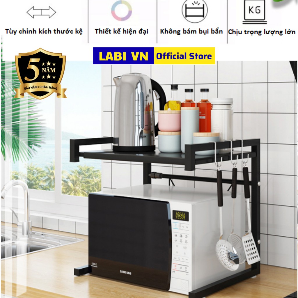 Kệ lò vi sóng 2 tầng để đồ nhà bếp đa năng thép Carbon 5 lớp chống han gỉ LABI VN LB068