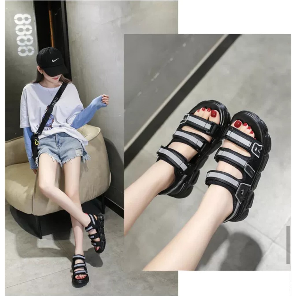 GIÀY SANDAL NỮ ĐẾ CAO 3 QUAI DÁN PHẢN QUANG THỜI TRANG CỰC CHẤT - TT212