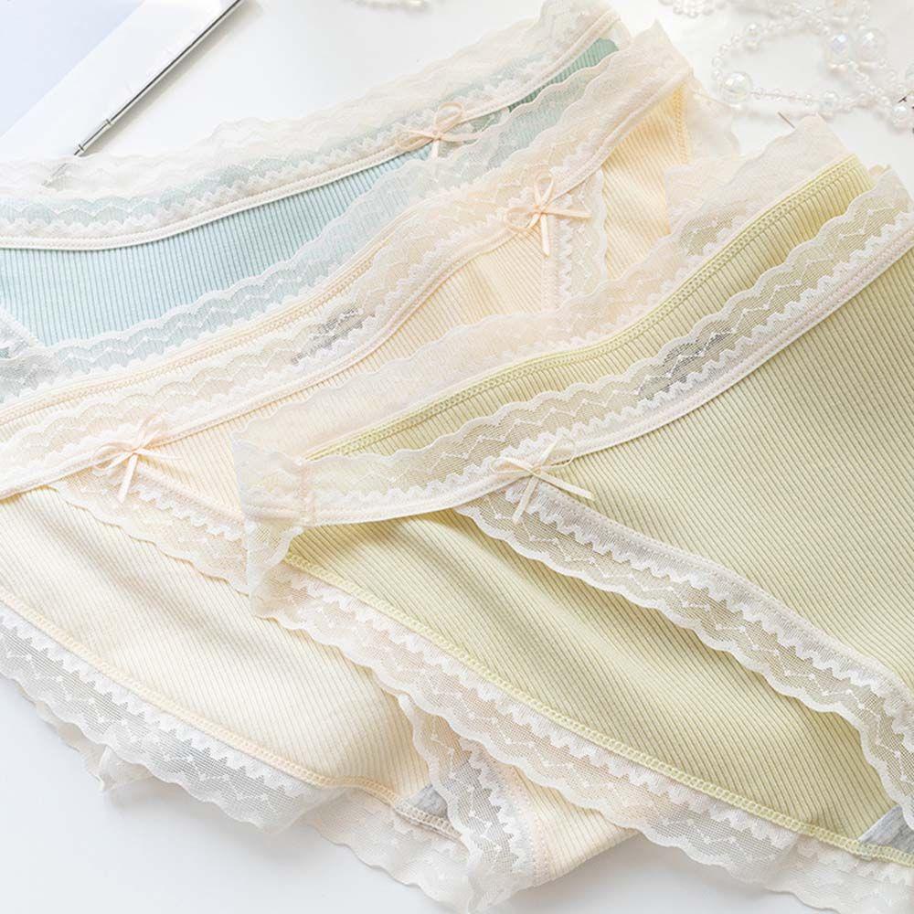 IVORY Quần Lót Cotton Lưng Thấp Phối Ren Thoáng Khí Co Giãn Dành Cho Nữ