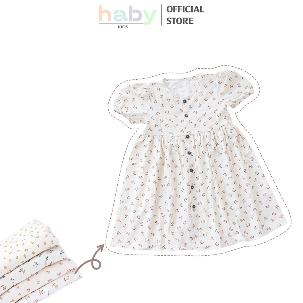 Váy bé gái chất thô đũi siêu mát in lá nguyệt quế cam HABY KIDS