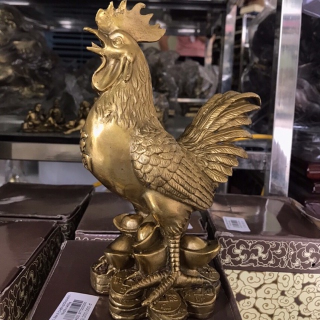Tượng Gà chữ Phúc cao 19cm Vật Phẩm Phong Thủy bằng đồng