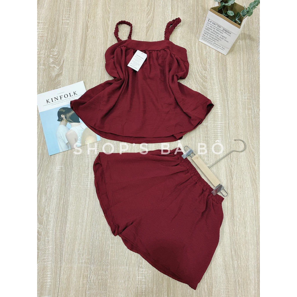 Set hai dây đũi lụa, áo hai dây thắt, quần đùi cho nữ mặc nhà siêu mát, thoải mái, form rộng