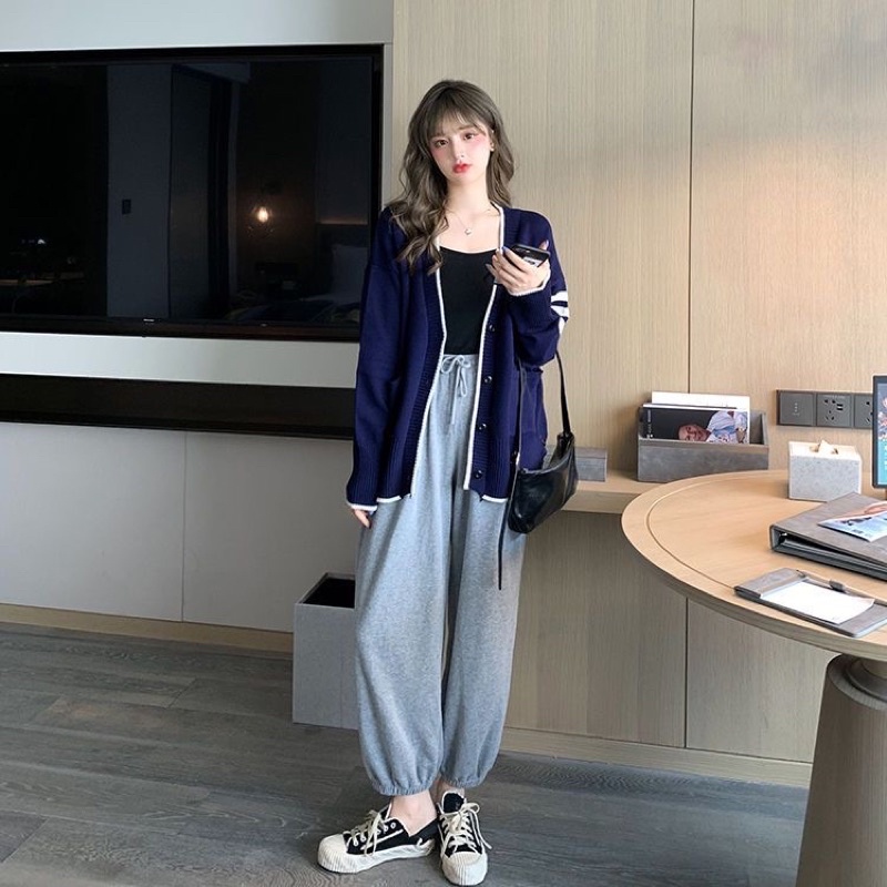 Áo Len Cardigan Kẻ Sọc Dệt Kim Phong Cách Hàn Quốc